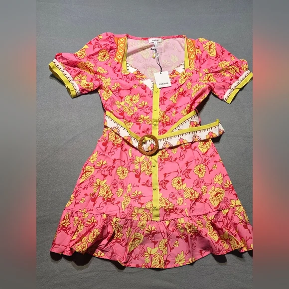 NWT Rubienn Boutique Vibrant Pink and Yellow Dress S/M/L - Picture 2 of 14